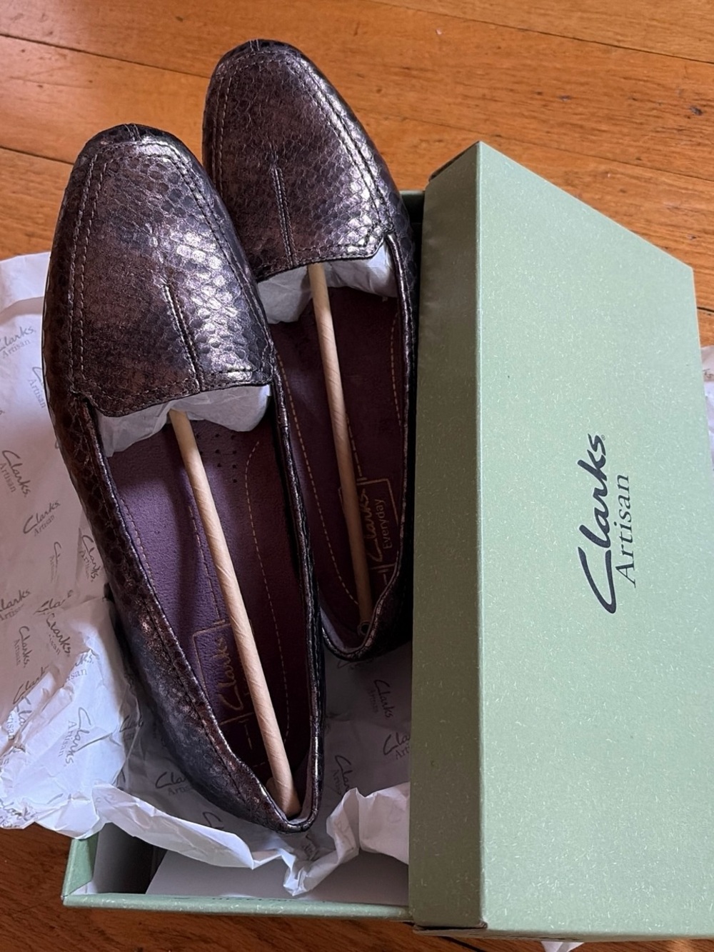 Clarks Artisan Brown Textured Leather Slip-On Loafers